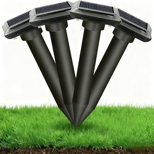 Sonic Lot de 4 butoirs anti-taupes étanches IP44 pour pelouse, répulsif solaire contre les taupes, les campagnols, le jardin et la cour, contrôle du sol, serpent, rongeurs