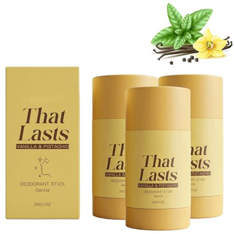 Deodorant stick vanilj – naturligt deodorant-pinne för kvinnor och män, aluminiumfri och vegansk, långvarig friskhet, luktkontroll mot kroppslukt, luktneutral, inga vita fläckar (3 st)