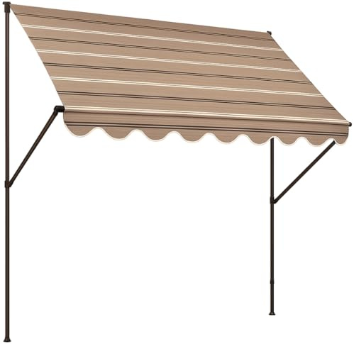Angerer klämmarkis exklusiv med handvev, terrass/balkong, enkel montering utan borrning, tillverkad i Tyskland, högkvalitativt tyg, UV-resistent, höjdjusterbar, vattenavvisande, 300 cm beige