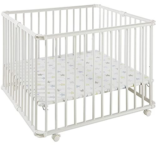 Geuther 2261 Laufgitter Lucilee | Passung: 90 cm x 97 cm | 3-fach werkzeuglos höhenverstellbar | gepolsterter Laufstall | in 4 Farbvarianten und 7 Designs erhältlich | Farbe: Weiß | Muster: Stern