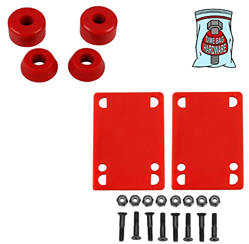 Dime Bag Skateboard Bushings (for 2 Trucks) + Red Riser Pads and 1 Phillips Hardware (96A Red)