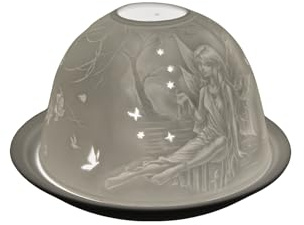 Nordic Lights Fairy Porcelain Tealight Holder Dome | Candle Holder Projecting a 3D Image Use With Scented Candle, LED Light | Perfect Room Decor Lights | Shade & Plate Set with Gift Box