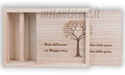 Scatola in legno con incisione personalizzata per mettere foto 10x15 e la pennetta usb