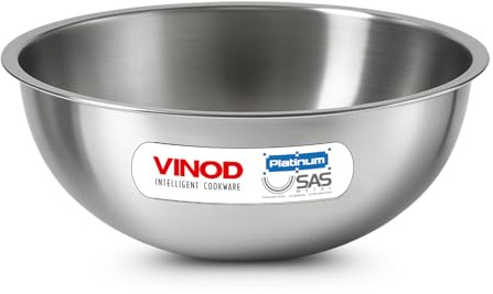 Vinod Platinum Triply Stainless Steel Tasla/Kadai - 1.2 litres, 20 cm | 2.5 mm Thick Heavy Bottom, Fast & Even Heating, Less Oil Healthy Cooking, Induction and Gas Base Kadhai for Frying & Dough