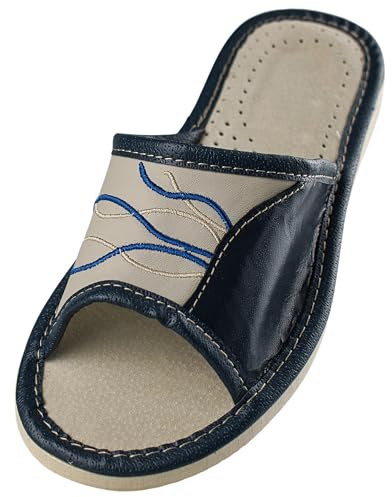APREGGIO Zapatillas de Casa de Verano Abiertas de Piel para Mujer Azul 37