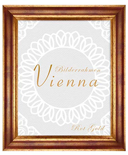 BIRAPA Bilderrahmen gold Vienna Rahmen 60x90 cm - Bilderrahmen vintage in Rot Gold, Bilderrahmen Holz mit Zierleiste innen und außen, Fotorahmen, Holzrahmen