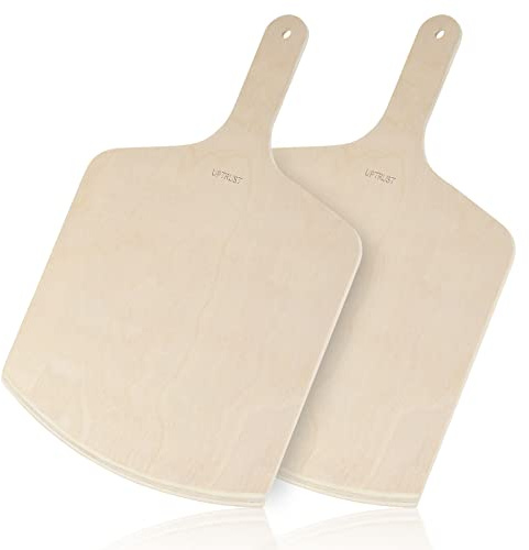 UPTRUST Pizza Peel, Premium Natural Wooden Pizza Peel 12 x 17 inch Rectangular, Large Pizza Spatula, Cutting Board for Baking Homemade Pizza and Bread - Set of 2