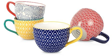 Selamica Coffee Mugs Set of 4, 24 OZ Jumbo Soup Mugs with Handles, Ceramic Coffee Cups for Cereal Latte Tea Milk Cappuccino, Dishwasher & Microwave Safe, Assorted Colors