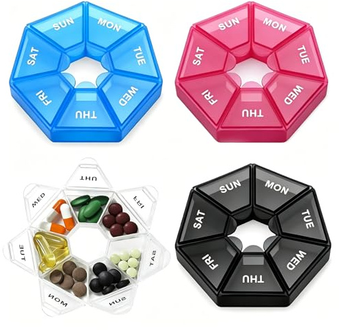 VINEST 3 stycken tablettlåda 7 dagar liten, bärbar medicinlåda 7 dagar, fuktbeständig pillerlåda liten för resor, mini pillerlåda tabletter arrangör för vuxna äldre människor