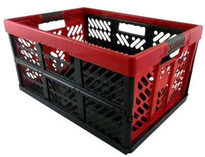 homesti Klappbox 45 L bis 50 kg, 2er Set, 54 x 36 x 28 cm, Einkaufskorb in Rot Anthrazit, stabil, faltbar, Soft-Touch Griffe, lebensmittelecht, pflegeleicht