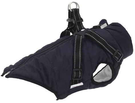 vidaXL Hundemantel mit Geschirr Wasserdicht Reflektierend Marineblau L32, Hundemantel Winter, Hundejacke mit Geschirr, Welpenmantel mit Geschirr