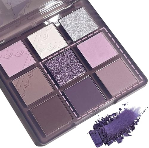 Purple Eyeshadow Palette, 9 Colour Glitter Eye Shadow Pallets for Women, Highly Pigmented Purple Eyeshadow, Waterproof Blendable Sparkly Eyeshadow for Women Girls Pink Lilac Eye Shadows