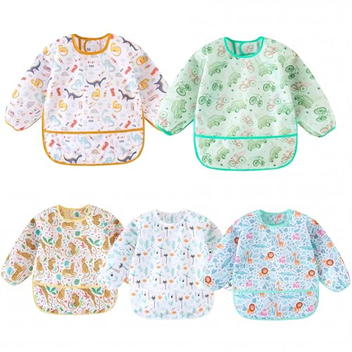 Yunguui Long Sleeve Baby Bib, Lightweight Waterproof Sleeved Bib Smock for Baby Toddler 3-30 Months