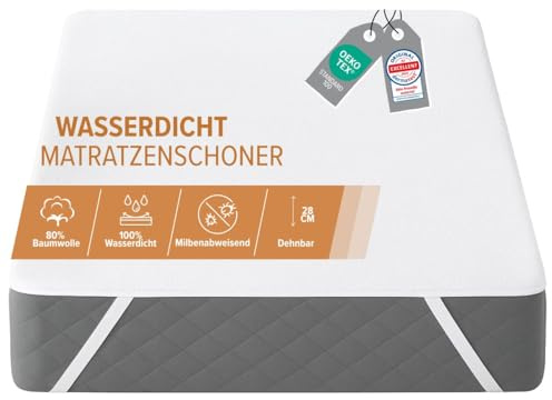 Dreamway Matratzenschutz 180x200 Wasserdicht Öko-TEX Zertifiziert - Matratzenschutz 180x200, Baumwolle, Atmungsaktiv mit 4 Eckgummis, Waschbar bei 60°C