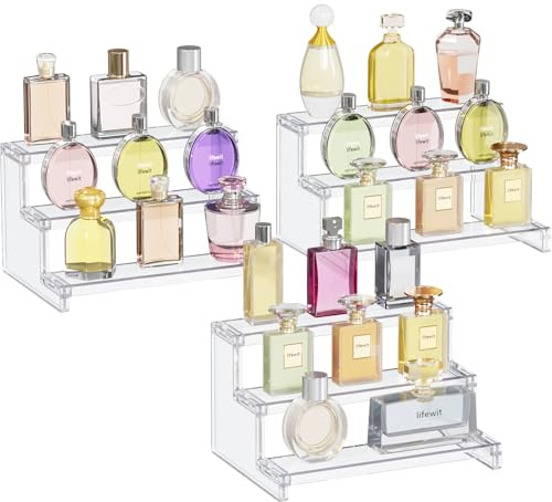 Lifewit 3-stufiger Klarer Display Ständer, 22,8 x 15,7 x 13 cm Kunststoff Schminktisch Organizer, 3 Stück Gestufter Präsentationsstand für Make-up/Figuren/Cupcake/Nagellack, Dekorieren Display Regal