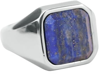 Skcess Bague en acier inoxydable pour homme - 22 mm de large - Chevalière lapis lazuli - Bague de fiançailles - Bijoux pour homme