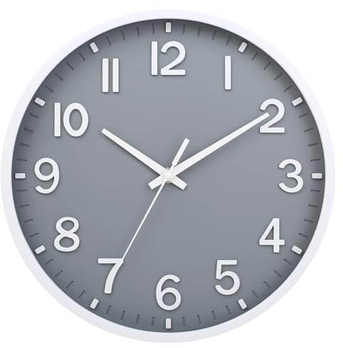 Moiubik Wall Clock 8 Silent Non-Ticking,Modern Wall Clocks Battery Operated for Living Room Bedroom Kitchen Office Classroom Decor(Gray white)