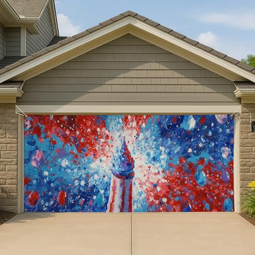 Couverture de porte de garage abstraite, grande bannière de garage vibrante, décoration patriotique, toile de fond de fête extérieure 397 x 180 cm