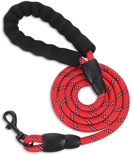 Rope Dog Leads 1.2 Metre Reflective Dog Leash with Soft Padded Handle Strong Anti Pull Leash Strong 360 Swivel Slip Leads for Small Medium and Large Dogs (Red)
