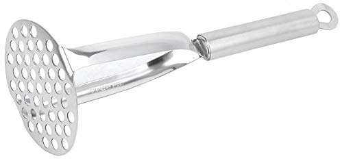 RASTKY Herramienta de puré de Machacas de Papa y Comida de Acero Inoxidable en Espesas - Patatas de Mazas de Cocina, Batatas, Verduras y Frutas - Gancho de Almacenamiento Fácil, 30 X 10 X 8 Cm