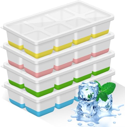 Grand Bac a Glacon,4 Pièces Moule à Glaçons,Bac à Glaçons en Silicone avec Couvercle pour Whisky,Cocktails,Bière,Vin,Boissons Réfrigérées,Sans BPA, Empilable Reutilisable(Vert+Bleu+Jaune+Rose)