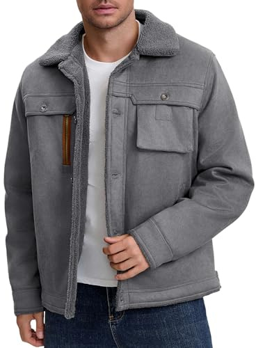 AIEOE Giacca invernale da uomo calda e imbottita in ecopelle in stile pelle scamosciata, antivento, giacca per le mezze stagioni, cappotto, giacca da tempo libero, grigio., XL