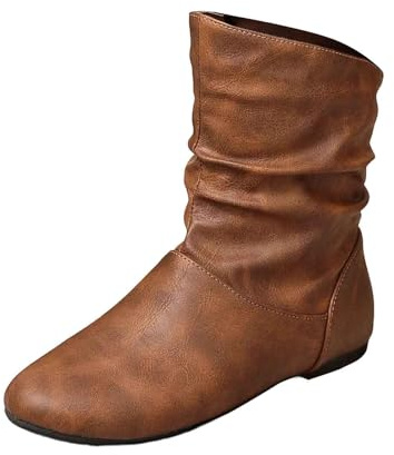 2026 - Botines para mujer, holgados, planos, a la moda, de tacón bajo, con cremallera, 939A, Brown, 37.5 EU
