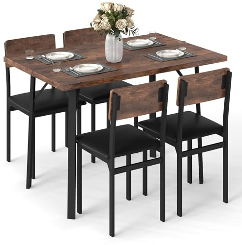 COSTWAY 5 delar. Matgrupp, matbord med 4 stolar, köksbord och matstolar av konstläder, matsalsgrupp för 4 personer, sittgrupp för kök, matsal, vintage