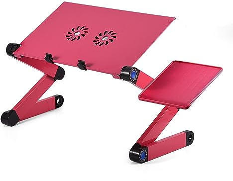 BONKZEBU Justerbart Hopfällbart Skrivbordsställ för Bärbar Dator med Kylande Muskort med Dubbla Fläktar för Användning i Lätt Konstruktion Av Aluminiumlegering (Rose Red)