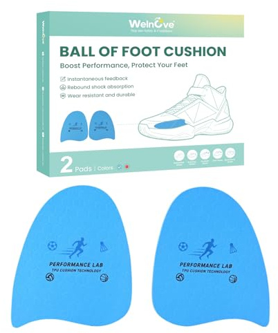 Welnove - Cojines de bola de pie para mujeres y hombres, almohadillas metatarsianas para deportes, correr, senderismo, entrenamiento, atletismo, inserciones de talón antideslizantes, alivio del dolor