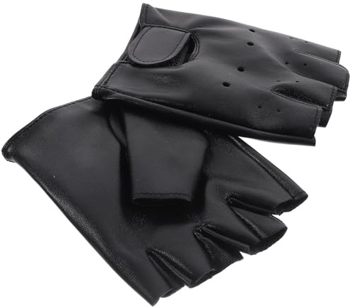 Guantes de Medio Dedo para Niños 1 Par de Imitación de Cuero Negro