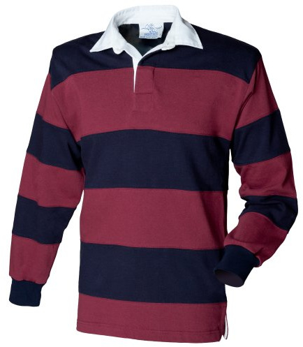 Front Row Sewn Stripe Long Sleeve Sports Rugby Polo Shirt (M) (Burgundy/Navy)