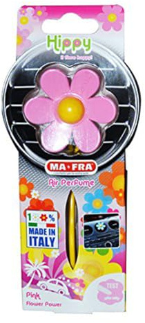 MAFRA, Hippy Flower Power, Profumatore Deodorante Auto, Design a Forma di Fiore in Gomma Profumata di Colore e Fragranza Rosa Speziata, Immergiti in un Prato Fiorito, Durata 6 Settimane, 1 Unità