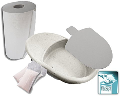 ECOPATENT® SET-FBS Einweg Bettpfanne Bettschüssel Schieber Steckbecken FBS grau mit Deckel und Geruchs- und Flüssigkeitsbinder im Set von 35 Stück, Ohne Unterstützungsrahmen