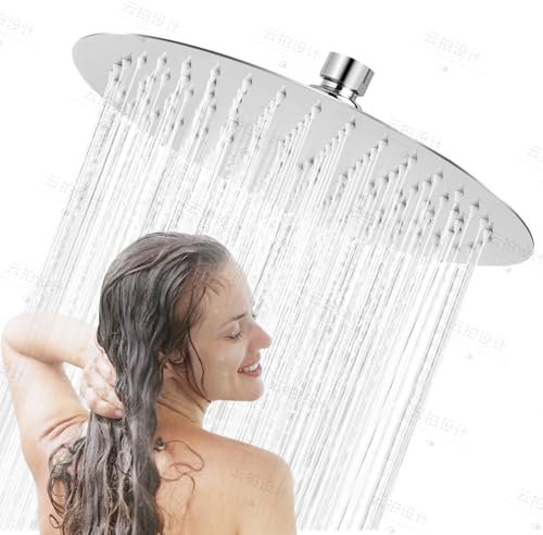 12-Inch Large Rainfall Shower Head, Fixed Round 304 Stainless Steel Ultra Thin Bathroom Fixture