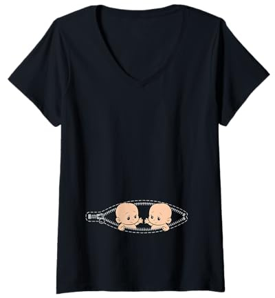 Femme Mom of Twin Pregnancy Annonce de la Grossesse de Jumeaux T-Shirt avec Col en V