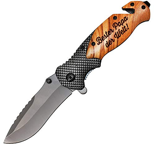Taschenmesser mit Gravur Holz Messer Outdoor Klappmesser mit Holzgriff Männer Geschenk Bester Papa der Welt