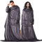 Ajkvoice Sherpa Wearable Blanket with Sleeves and Pocket Adults, Lightweight Soft Fleece Wrap TV Throws Blanket Robe for Women and Men