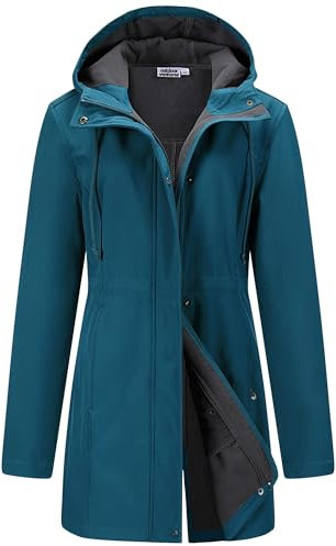 Outdoor Ventures Softshell Jacket Ladies Rain Jacket Functional Rain Coat Windbreaker Waterproof Hiking Jacket Breathable Outdoor Jacket with Hood for Spring Fall Winter Ceramic Blue XL