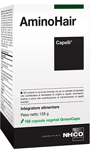 NHCO Nutrition AminoHair Capelli, Integratore alimentare con 20 nutrienti. Confezione da 168 capsule vegetali
