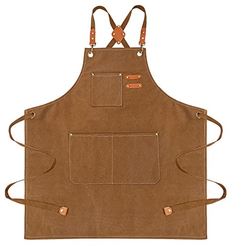 Berkelen Arbeitsschürze für Männer und Frauen Wassertropfenresistent Kochschürze Grillschürze Verlängert Canvas Schürze für Malerei, Schweißen, Handgemacht Backen, Gartenarbeit, Tischlerei