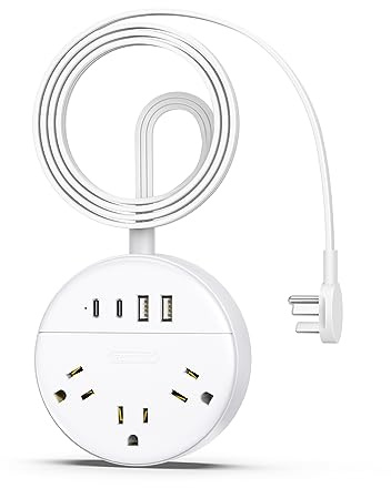 Flat Extension Cord 5 ft, NTONPOWER Flat Plug Power Strip with 3 Outlets 4 USB Ports(2 USB C),Ultra Thin Extension Cord Under Carpet, Mountable, for Travel Cruise Ship Home Office Dorm Room