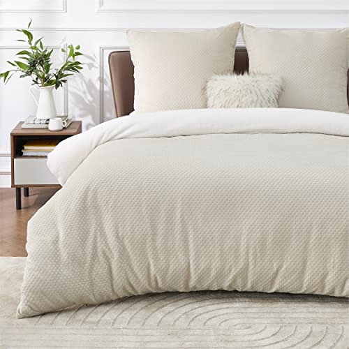 BEDSURE Ropa de cama mullida de 200 x 200 cm, color beige, funda nórdica de invierno de forro polar con 2 fundas de almohada de 80 x 80 cm, ropa de cama cálida con cremallera, ropa de cama de invierno