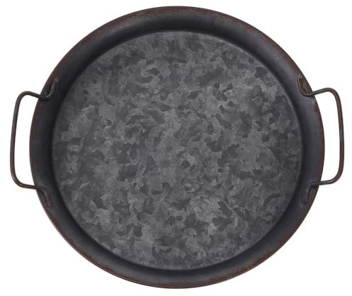 TOPBATHY 1pezzi Vassoio Rotondo in Ferro per Servire Cibo Vassoio per Alimenti da Cucina Pratico Piatto per Snack Nero