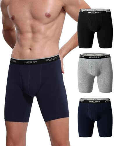 INNERSY Boxershorts för män, långa kalsonger, bomull, retroshorts, anti-skavning, trunk, 3-pack