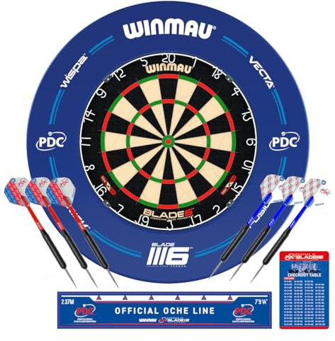 WINMAU PDC Blade 6 Steeldartscheibe Surround-Set - Professionelles Dartzubehör - Enthält Blade 6 Dartscheibe, Dart Surround, 2 Sätze Von Präzision Steeldart Und Mehr