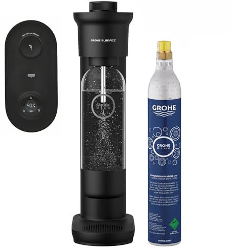 Grohe Blue Fizz Advanced - Wassersprudler Set (mit CO2-Füllstandsanzeige, 3 einstellbare CO2 Stufen, 1xCO2 Flasche, 1x 0,85l Wasserflasche + Reinigungspulver), schwarz