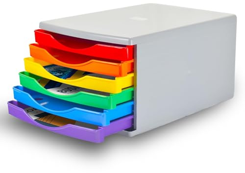 Deflecto Rainbow Colours Desk Drawer Set featuring 6 x 30mm drawers A4 - Desk Organiser Drawers