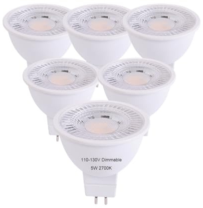 CIKAMIO mr16 led Bulb dimmable 120v 110V 5W Spot Light 2700K Warm White Soft White gu5.3 cob 50w Halogen Bulb replacment for mr16 Fixture Tracking Light (110-130V dimmable 2700K)