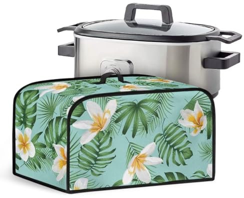 Xoenoiee Tropical Flower Leaf Green Print Slow Cooker Cover Dust Cover Kitchen Appliance Cover Universal for Most Slow Cooker Crock Pot Cover with Top Handle and Pocket